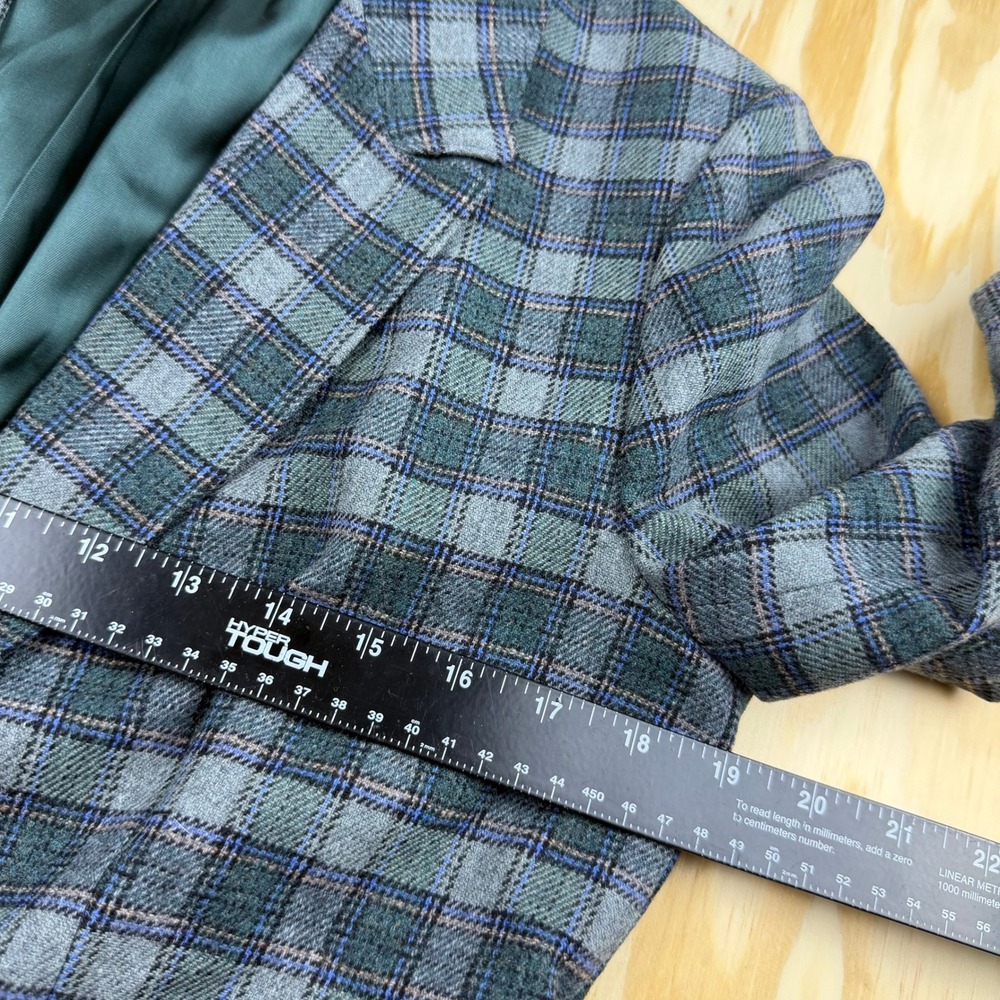 Vintage Pendleton Wool Skirt Suit Green Blue Plaid Blazer Set Made in USA - Picture 5 of 12
